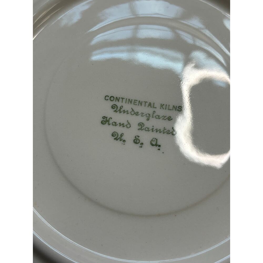 2 Continental Kilns USA Round Saucers Green Rim Restaurant Ware 7 inch - Picture 3 of 5